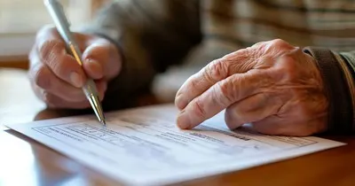 An elderly person signing an official document, such as the wills and powers of attorney covered by the draft law